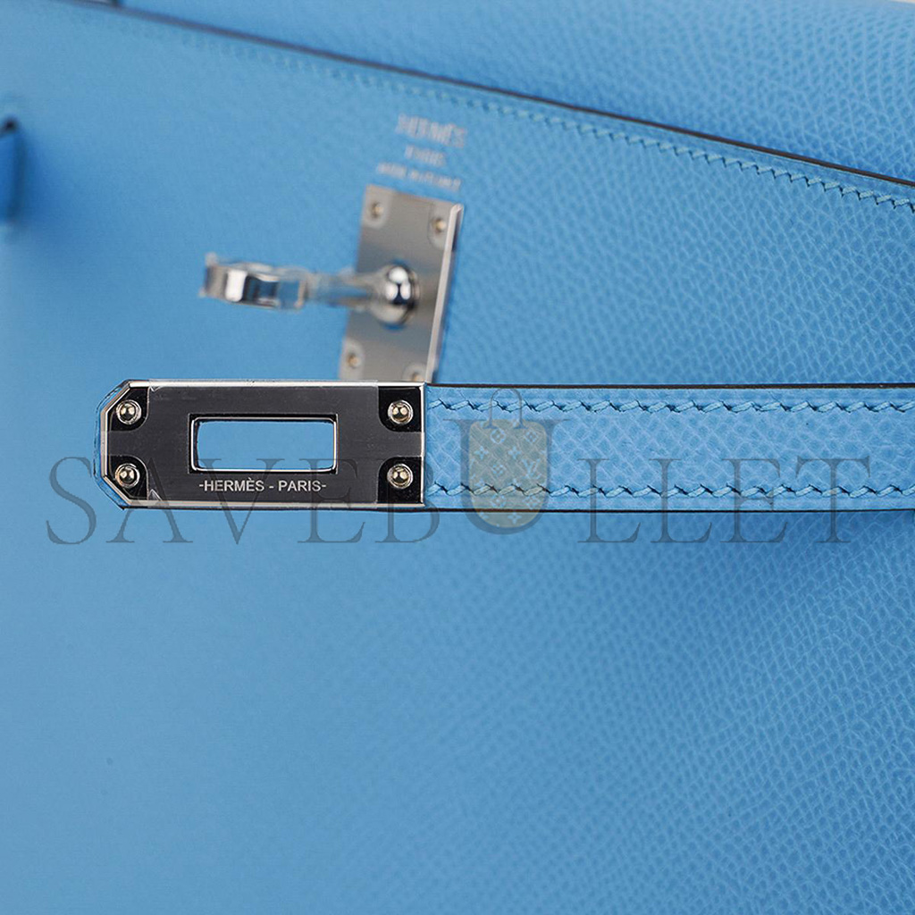 H**mes kelly sellier 25 bag blue celeste palladium epsom leather (25*17*7cm)